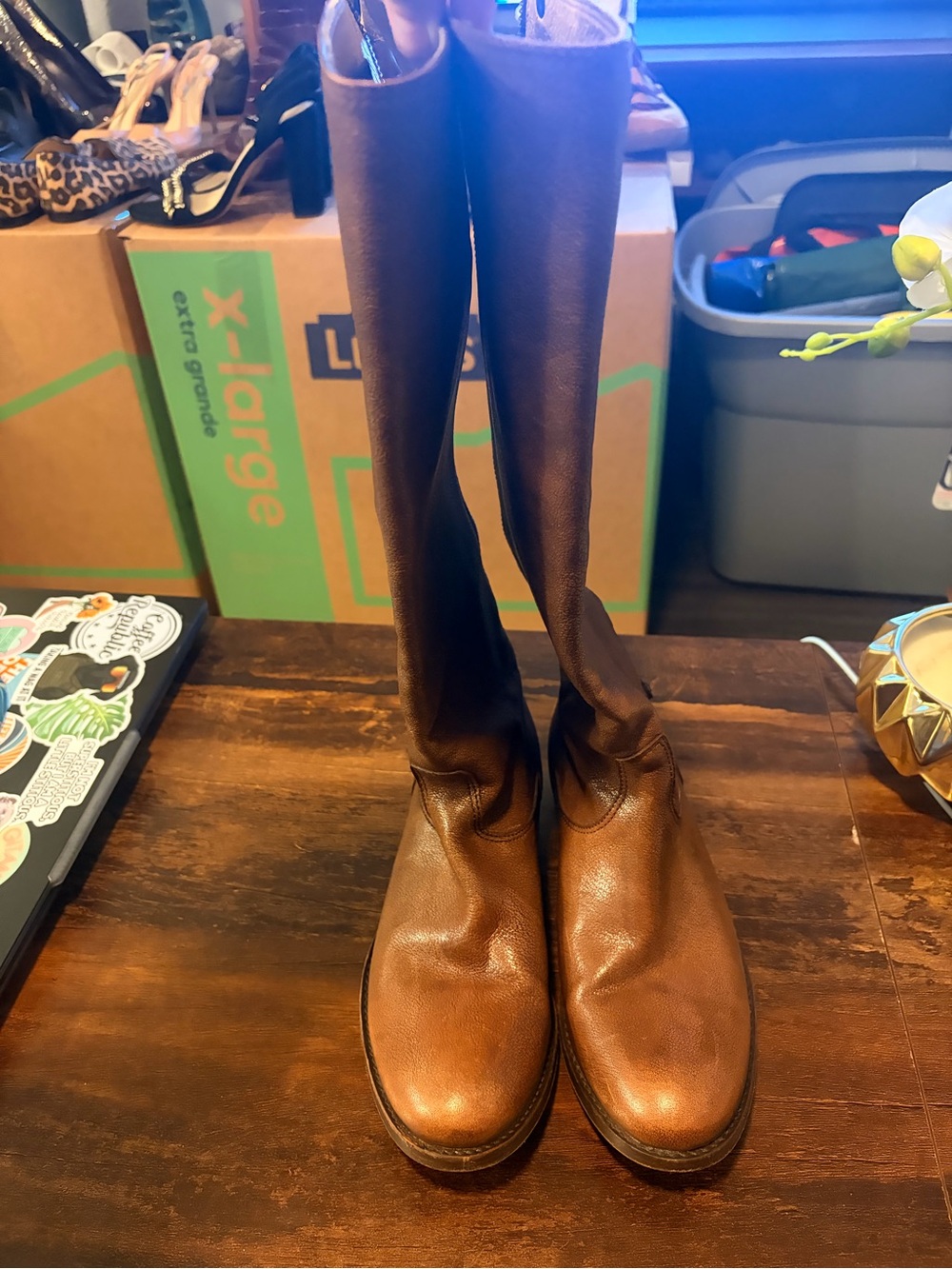 Frye Brown Leather Tall Riding Boots Back Zip Size 6B - Picture 2 of 8